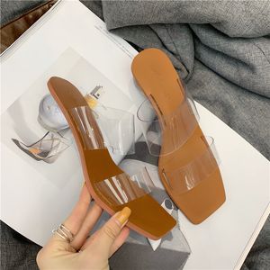 Yeni Tasarım Terlik PVC Şeffaf Temizle Terlik Kadın Peep Toe Yaz Sandalet Kristal Top Düşük Topuk Sandalet Moda Ayakkabı