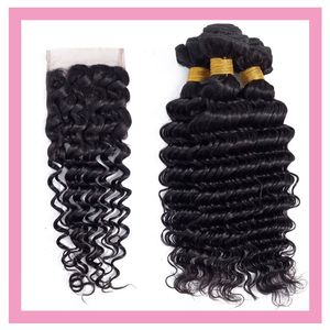 인도 처녀 헤어 제품 8-28 인치 깊은 파도 4 조각 4x4 레이스 폐쇄 wih 베이비 헤어 wefts wih baby hair wefts