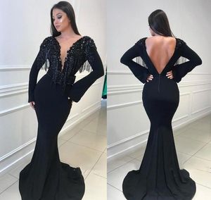 Południowoafrykańskie Czarne Dziewczyny Prom Dress 2019 Mermaid Długie Rękawy Open Back Holidays Graduation Nosić wieczór Party Suknia Custom Made Plus Size