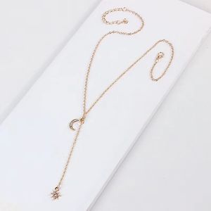 Atacado-crescente lua estrela pingente colares mulheres menina diamantes designer colar dourado simples jóias frete grátis