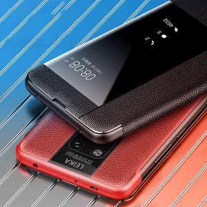 Originele Smart Spiegel Telefoonhoesje Volledig schokbestendig Leahter Clear View Flip telefoon Cover voor mate 10 pro mate 20 pro x