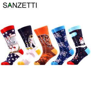 SANzetti Brand 2019 New Happy Men Socks Bright Space Space Space Animale Novità Pattern Causal Dress Socks Divertente regalo