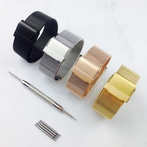 Wholesale Watchband 16mm 18mm 20mm 22mm Universal Stainless Steel Metal Watch Band Strap Bracelet Black Rose Gold Silver