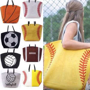 Бейсбол Tote Holvas Bag Софтбол Бейсбол Волейбол Футбол Печатная сумка Холст Сумка Женщины Спортивные Сумки HA1399