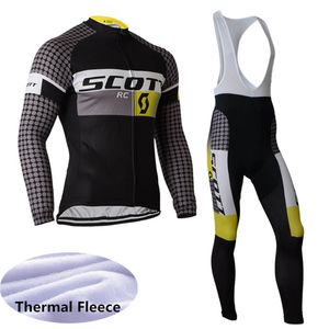 Vinter Cykling Jersey Set Scott Team Men Thermal Fleece Långärmad Cykeltröjor Bib Byxor Kits Mountain Bike Kläder Racing Cykel Sport Passar Y22041408