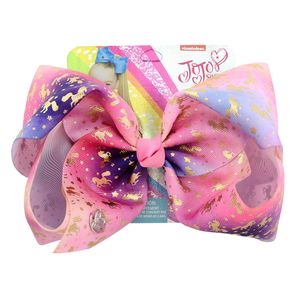 20,3 cm JoJo Siwa Schleifen, große Schleife, Regenbogen-Einhorn-Druck, Ripsband, Haarschleifen, Haarspangen, Haarspangen, für Kinder und Mädchen, handgefertigter Haarschmuck