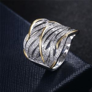 Złoty Dwa Tone Diamond Ring Crystal Leaf Wrap Pierścionki Biżuteria Damskie Band 080514