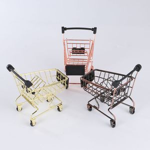 Bronze/Gold/Rose Gold Mini Shopping Cart Creative Mini Supermarket Trolley Iron Metal Storage Basket for Desk Table