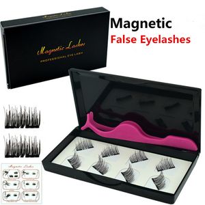 Eyelashes de falsos magnéticos 8 pçs / conjunto Ímã invisível 3D mink cílios com pinças tira cheia de espessura pílula de olho falsa