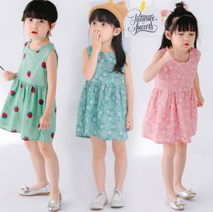Nya Vest Girls Clothing Summer Princess Dress Toddler Girls V-Backless Cherry Tutu Ball Gown Kids Party Barn kläder 28Colors