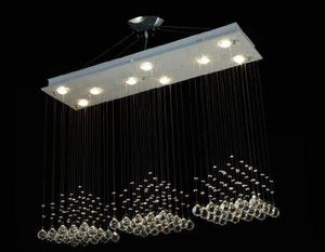 Moderno contemporâneo cristal candelabro iluminação retângulo chuva gota chandeliers luz com bolas de cristais H31 