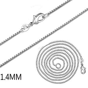 Collana in argento sterling con catena a scatola stampata 925 da 1,4 mm per uomo Donna Moda con chiusura a moschettone per creazione di gioielli 16 18-24 pollici