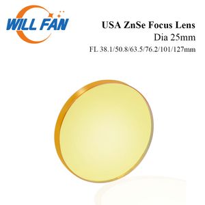 Will Fan Dia 25mm USA ZnSe Obiettivo di messa a fuoco FL 38.1mm 50.8mm 63.5mm 76.2mm Per macchina da taglio per incisione laser Co2