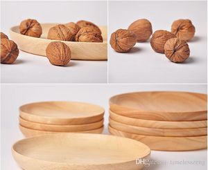 Home Garden Kitchen Dining Bar Tableware Thai Rubber Wood Hand Made Wooden Plate Fruit Dessert Snack Candy Tray Dishes