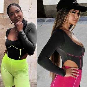 Romper mulheres bodysuit leotard blusa de manga longa tanque esticar macacão slim tops