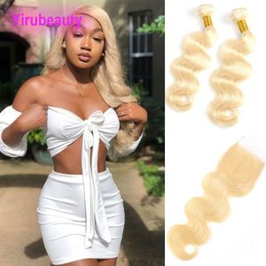 Brazilian Virgin Hair 2 Bundles With 4X4 Lace Closure Middle Three Free Part 613 Blonde Body Wave Hair Extensions With Closure Blonde