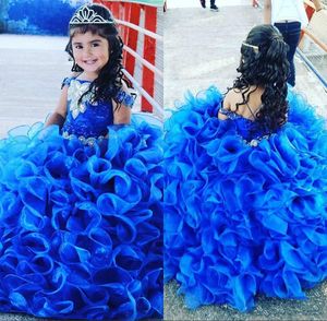 Bling Ruffle Crystal Children Ball Gown little girls pageant dress Beads Flower Girl Wear Tutu Sweet Kids Cute Girls Birthday Party Dresses