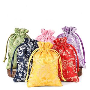 Wholesale gift bags wedding favors resale online - Floral Small Silk Pouch Party Gift Bag Chinese Drawstring Fabric Packaging Bags Christmas Wedding Favor Bags