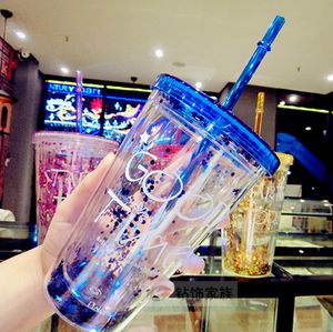 The latest 15.2OZ Drinkware plastic cups 4 colors summer flashing straw cup with lid, support custom logo