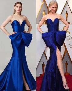 Tony Ward 2019 Royal Blue Mermaidイブニングドレス恋人の弓サテンスプリットプロングガウンプラスサイズ特別な日のドレス