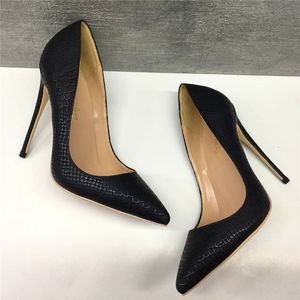 Czarne serpentynowe buty na wysokich obcasach na wysokich obcasach 12 cm Super obcasowe modne seksowne buty damskie Buty spersonalizowane 33-44 jardy