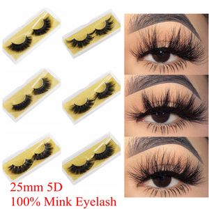 top popular 100% Mink Eyelashes 25 mm Wispy Fluffy Fake Lashes 5D Makeup Big Volume Crisscross Reusable False Eyelashes Extensions Beauty Fashion Tool 2023