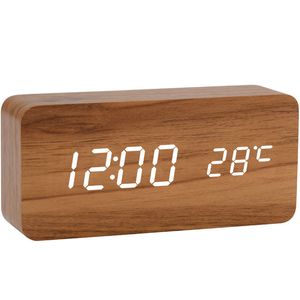 Wooden Alarm LED Clock Watch Table Voice Control Digital Table Decor Wood Despertador Electronic Desktop USB Powered Clocks