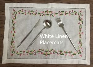 Set mit 12 modischen Tischdecken, 35,6 x 50,8 cm, weißer Hohlsaum-Leinen-Tischläufer/Tischsets mit gesticktem Blumenmuster für elegantes Mittag- oder Abendessen