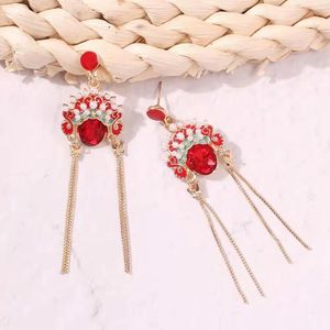 Wholesale-a mask gemstone dangle earrings for women luxury designer ruby pearls female role hat chandelier earrings red gem pearl jewelry