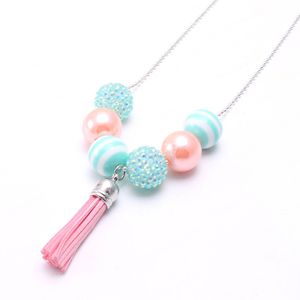 Child Kids Chunky Beads Necklace Fashion Tassel Pendants Girls Chunky Bubblegum Beads Chain Necklace For Party Gift