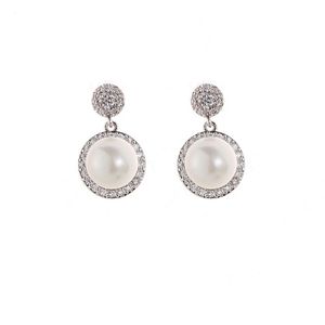 Wholesale-Very beautiful fashion luxury designer sweet glittering diamond rhinestone elegant pearl stud earrings for woman silver pin