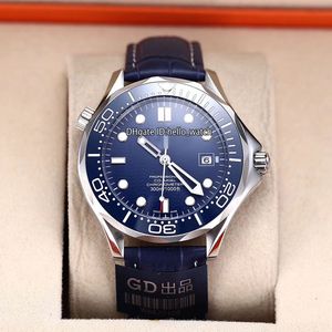 Дешевый новый 300M Diver 2922.80.91 Синий циферблат Miyota 8215 Автоматические мужские часы Стальной корпус Синий керамический ободок Кожаный ремешок Часы Hello_watch