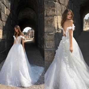 Modest Pnina Tornai Ball Gown Off Shoulder Sleeveless Backless Hand Made Flower Sequins Wedding Dresses Wedding Gown Sweep Train Bridal Gown