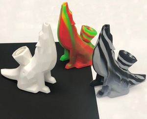 Silicone Wolf Pipe Howling Design Bubbler Oljebrännare Rör med glasskål för rökning Torka örter Unbreakable Silikon Handrör