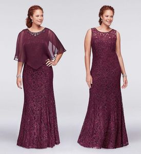 Burgundy koronkowe sukienki z rozmiarów w dużych rozmiarach z owiniętą koralikową klejnotową szyją Suknie wieczorowe suknie na podłogę na imprezę PROM SUKIENKI