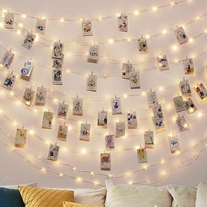 Zaproszenia ślubne Foto Klip USB LED String Lights Fairy Lights Outdoor Battery Operowane Garland Boże Narodzenie Decoration Party Wedding