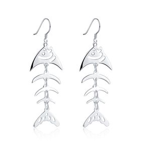 Free shipping! Plated sterling silver Fish bone earrings DJSE676 size 5.8x1.7CM;women's 925 silver plate Dangle Chandelier jewelry earring