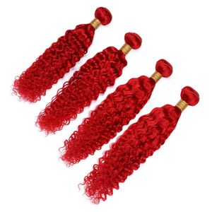 Pure Red Deep Wave Peruvian Human Hair Bundles Deals 4Pcs 400Gram Bright Red Deep Curly Wave Virgin Human Hair Weave Wefts Mixed Length