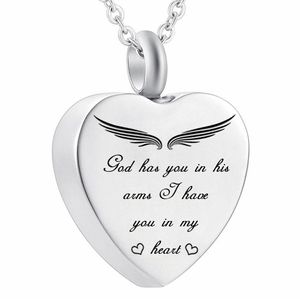 Gud har dig i hans armar med Angel Wings Charm Cremation Jewelry Urn Necklace For Ashes Keepsake Memorial Heart Pendant Ashes smycken