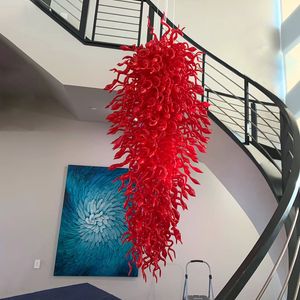 Contemporary Chandelier Designer Art Murano Glass Lamp and Pendant Lights Red Color LED Lights for Staircase Decoracion Hogar Moderno Luxury