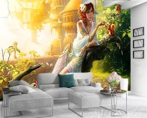 Anpassad någon storlek 3d bakgrundsbilder fantasi slott ekorre och blomma fe romantisk landskap silke fuktsäker tapeter