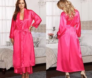 En Bayanlar bayan Katı düz rayon ipek Uzun Robe Pijama Lingerie Gecelik Kimono Kıyafeti Kadınlar Elbise Banyo Robe Babydoll Lingerie + G-string