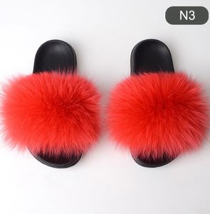 Hot Sale-New Summer Women Slippers Really Fur Fox Hair Slides Flat Plush Shoes Home Flip Flops Ladies Beach Sandals