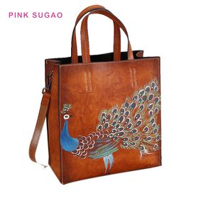 Pink sugao designer handbags tote bags women shoulder handbag genuine leather retro purse hand-painted animal tote bag high quality BHP