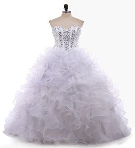 2019 elegant vit boll klänning quinceanera klänningar pärlstav sött 16 års prom fest kväll klänning vestidos de 15 anos qc1390