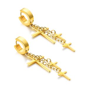 Cool Men Charm Cross Hoop Earrings Jewelry Gold Plated 316L Stainless Steel Ear Bone Nail Earrings