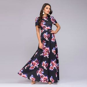 Мода Длинные летние платья женщины элегантные 2019 с коротким рукавом женщины платья вечеринки Vestidos цветочные печать женские платья тонкий сарафранс
