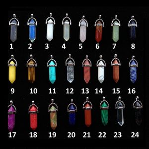 New Natural stone Healing hexagonal prism Pendant 24 color Agate jade Bullet crystal Gem Point Chakra charm Fit Necklace Jewelry in Bulk