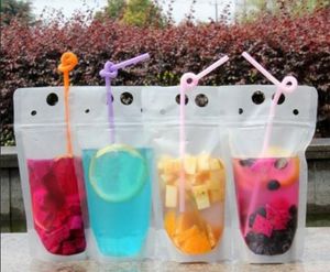 Drink Pouches Bags frosted Zipper Stand-up Plastic Drinking Bag with straw holder Reclosable Heat-Proof 17oz 500mal