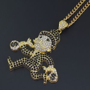 Fashion-hop Necklace Smycken 76cm Guldkubansk kedja Running Doll Cartoon Iced Out Pendant Halsband